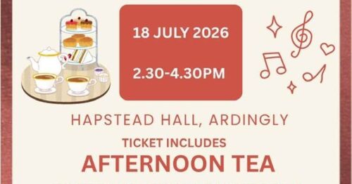 A poster advertising a special musical afternoon with a selection of songs performed by Ardingly Community Choir. Ticket includes Afternoon Tea