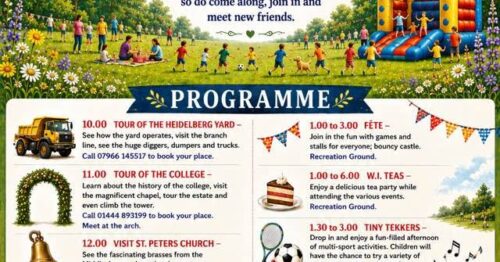 A poster advertising Ardingly Village Day and the schedule of events that will take place on the day.